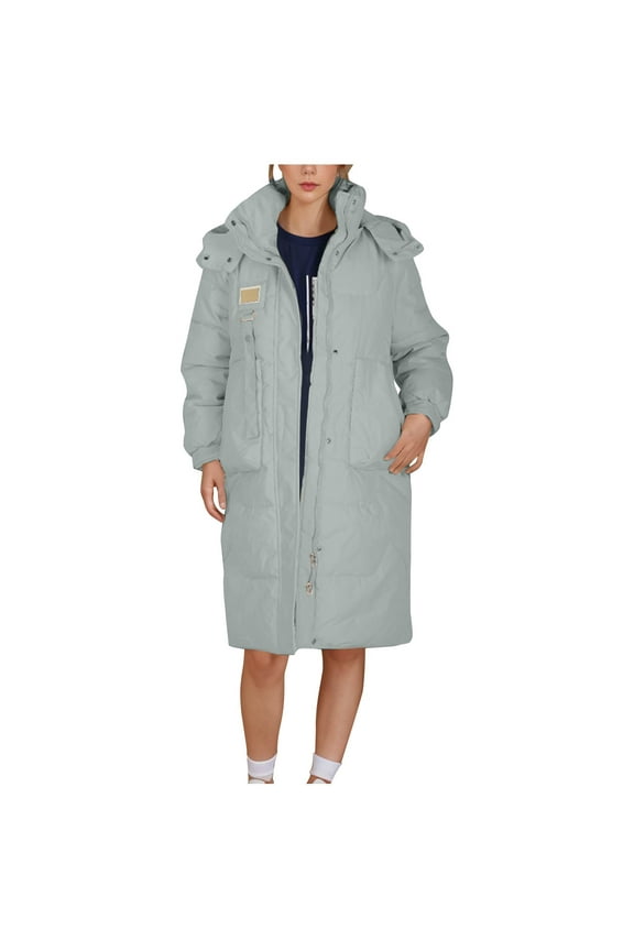 Winter Puffer Coat for Women Button Zip Up Hooded Jackets with Pockets 2025 Fleece Solid Long Coats Thermal Lined Windproof Waterproof Jacket White M-3XL