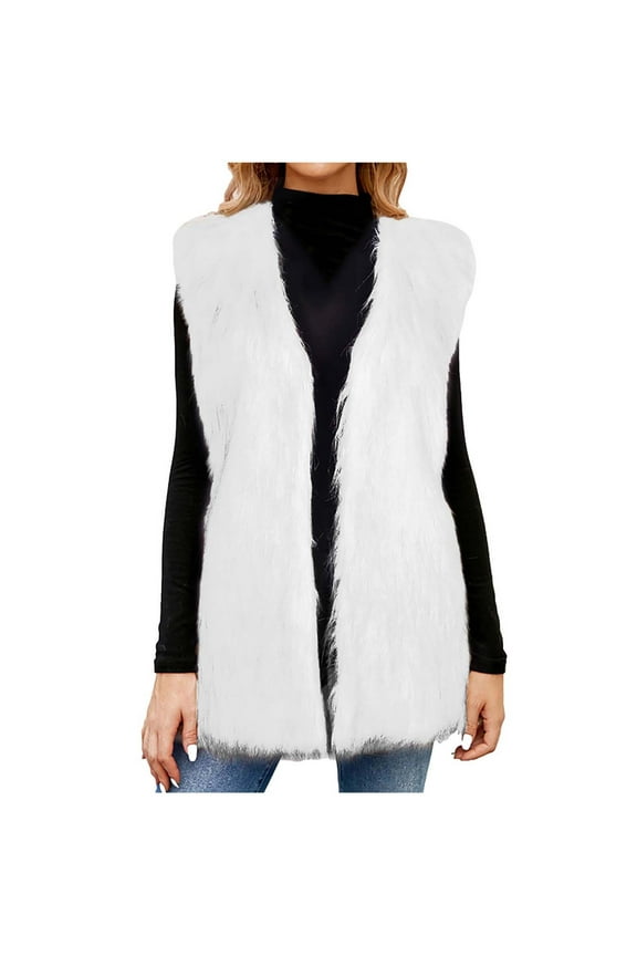 Clearance Winter Vest for Women Faux Furry Vest Fuzzy Fleece V Neck Outerwear 2025 Ladies Warm Sleeveless Coats Solid Long Jackets Trendy Warm Outwear Brown S-3XL