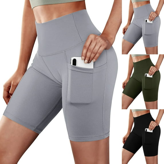 FNFYFH Women's Shorts with Pockets High Waist Yoga Shorts Tummy Control Fitness Yoga Short Pants for Athletic Workout Running (Women's X-Large)