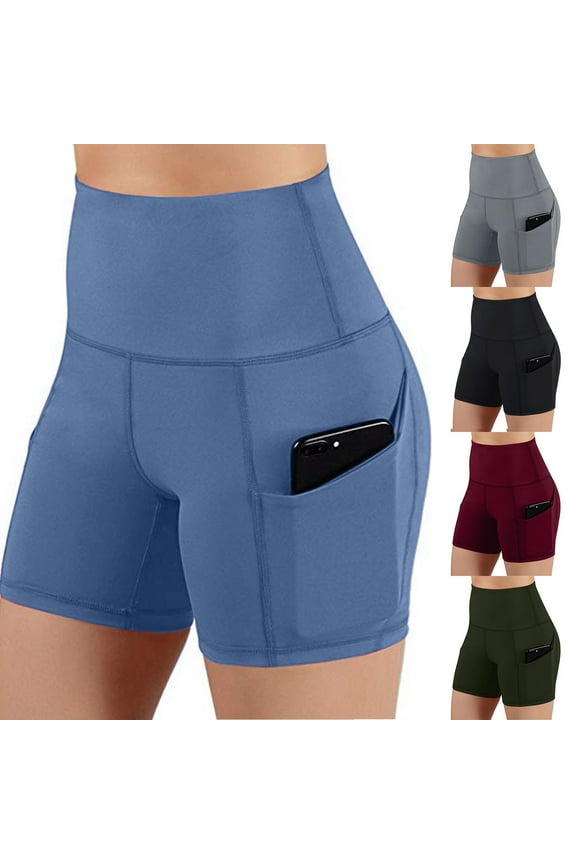 Women's Shorts with Pockets High Waist Yoga Shorts Tummy Control Fitness Yoga Short Pants for Athletic Workout Running (Women's XX-Large)