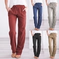 thumbnail image 1 of FNFYFH Womens Cotton Linen Pants 2025 Drawstring Wide Leg Pant with Pockets Womens Summer Solid Color Elastic waist Trousers Fashion Straight Legs Bottoms,Wine S-3XL, 1 of 4