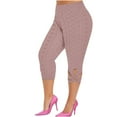 thumbnail image 1 of FNFYFH Womens Plus Size Yoga Capris Elastic High Waisted Tummy Control Gym Capri Leggings 2025 Womens Slim Fit Hallow Out Workout Legging Solid Color Pants,Pink S-5XL, 1 of 7