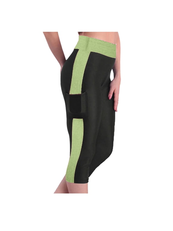Yoga Capris for Women with Pockets High Waisted Tummy Control Capri Leggings Womens Slim Fit Butt Lifting Workout Legging Stretchy Color Block Pants,Coffee S-3XL
