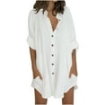 thumbnail image 1 of FNFYFH Clearance walmart week deals 3/4 Length Sleeve Shirts Womens Summer Button Down Shirt Solid Color Blouse Summer V Neck Basic Shirts Casual Loose Comfy Clothes, 1 of 5