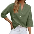 thumbnail image 1 of FNFYFH Women Button Down 3/4 Sleeve V Neck Blouses 2025 Summer Twist Front Tops, 1 of 7