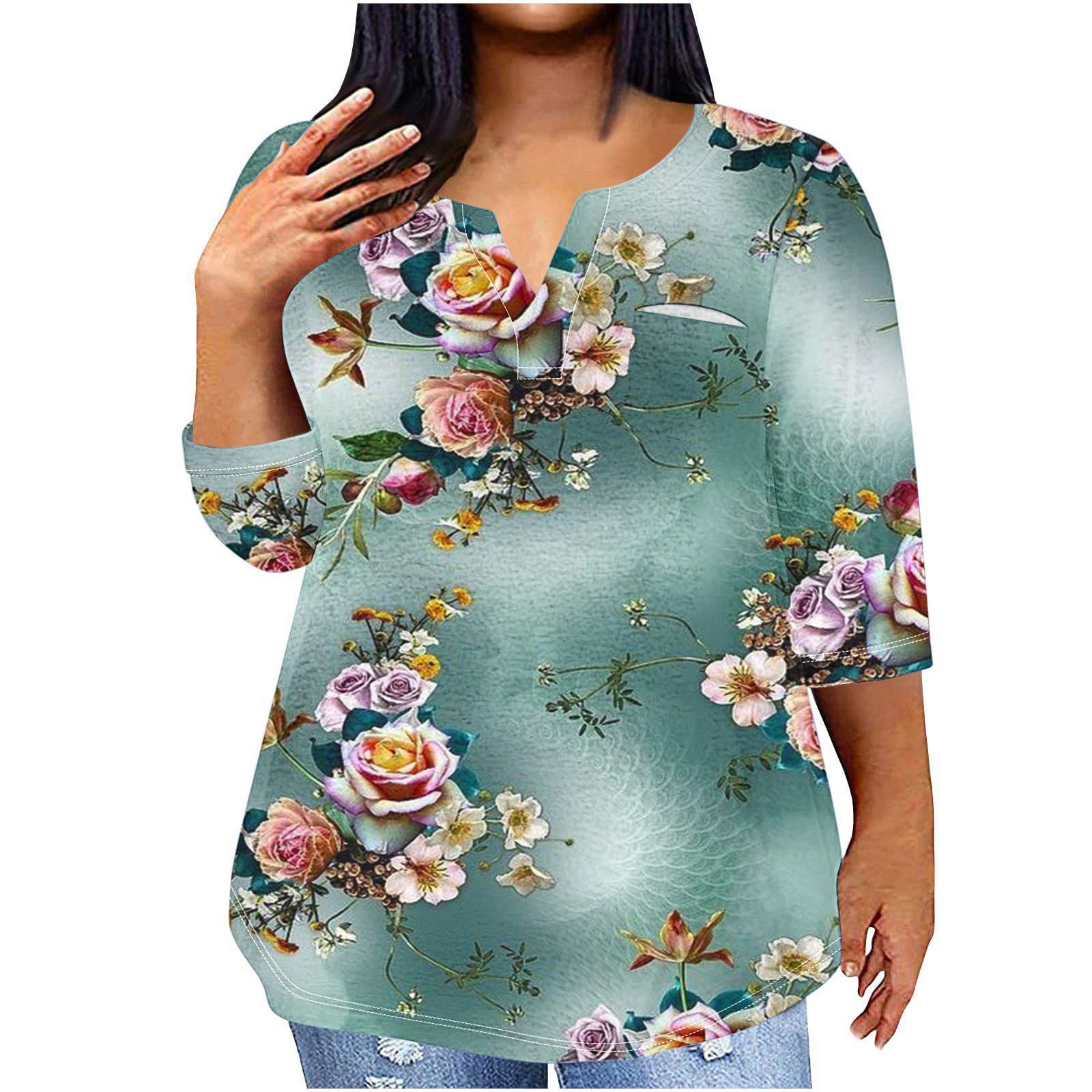 FNFYFH Clearance walmart weekend sale Plus Size Tops for Women 2024 3/4