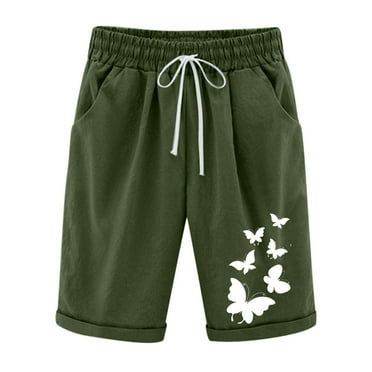 FNFYFH Comfy Bermuda Shorts for Women Summer Cotton Linen Beach Shorts Casual Breathable Elastic Waist Shorts with Pocket Drawstring Gym Womens Athletic Shorts Prime Clearance Deals