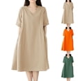 thumbnail image 1 of FNFYFH Cotton Dresses for Women Loose Fit 2026 Short Sleeve V Neck Sundress Beach Vacation Midi Dress with Pockets, 1 of 10