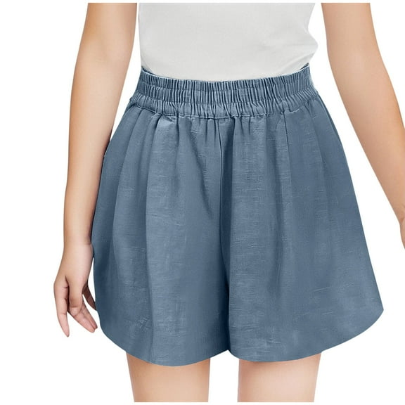 FNFYFH Cotton Line Shorts for Girls Elastic High Waisted Shorts Summer Loose Fit Solid Short Pants,Green