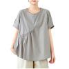 FNFYFH Cotton Linen Shirts for Women Plus Size Short Sleeve Tops Solid Crewneck Tees,Gray