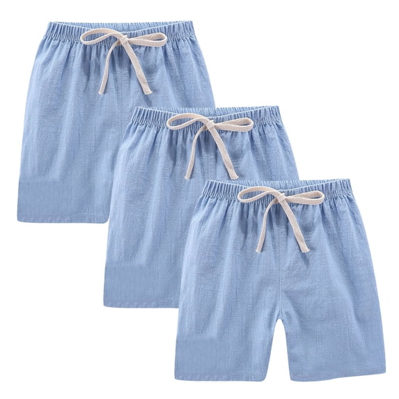 FNFYFH Cotton Linen Shorts for Girls 3 Pack Drawstring Elastic Waisted Shorts Solid Short Pants,Black