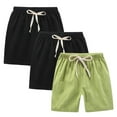 thumbnail image 1 of FNFYFH Cotton Linen Shorts for Girls 3 Pack Drawstring Elastic Waisted Shorts Solid Short Pants,Blue, 1 of 9