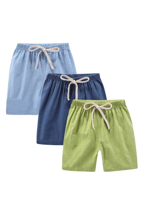 Cotton Linen Shorts for Girls 3 Pack Drawstring Elastic Waisted Shorts Solid Short Pants,Yellow