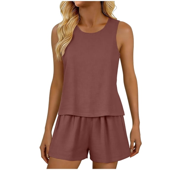 FNFYFH Cotton Pajamas for Women Set 2 Piece Short Sets Summer Tank Top Matching Shorts Lounge Set