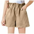 thumbnail image 1 of FNFYFH Cotton Shorts for Girls Summer Elastic Waisted Short Pants with Pockets Kids Solid Shorts,Khaki, 1 of 3