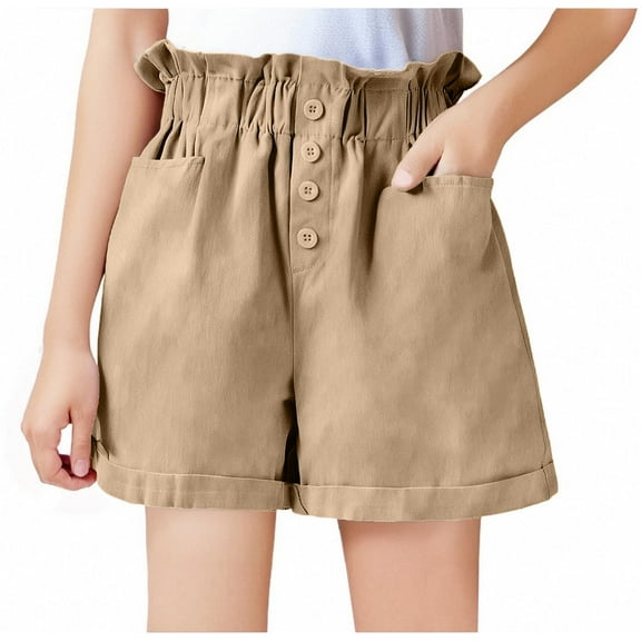 FNFYFH Cotton Shorts for Girls Summer Elastic Waisted Short Pants with Pockets Kids Solid Shorts,Khaki