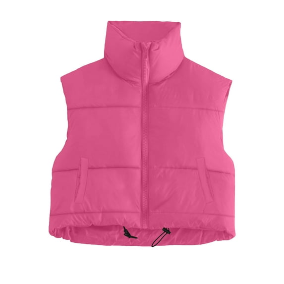 FNFYFH Cropped Puffer Vest Women Sleeveless Zip Up Bubble Down Jacket Stand Collar Puffy Vest Gilet Outwear Waistcoat