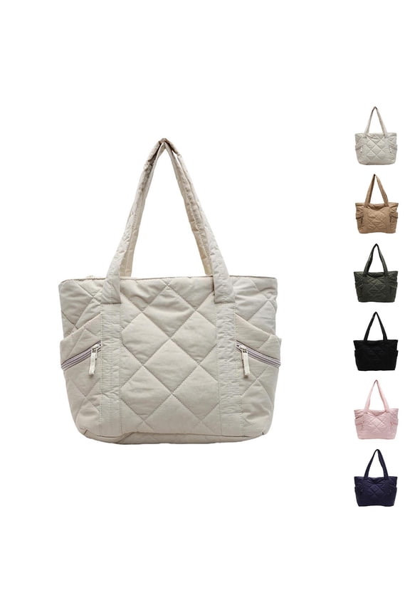 Crush Tote Bag for Women,Puffer Work Tote with Zipper, Travel Essentials Quilted Tote Bags