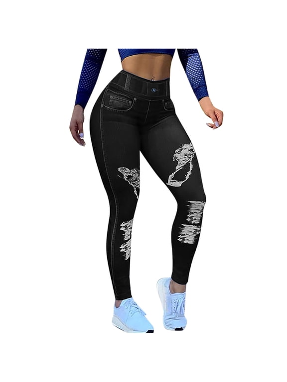 Denim Leggings Plus Size for Women Tummy Waisted Jeans with Pockets Lifting Shaper Jean Legging Workout Pants Blue S-5XL
