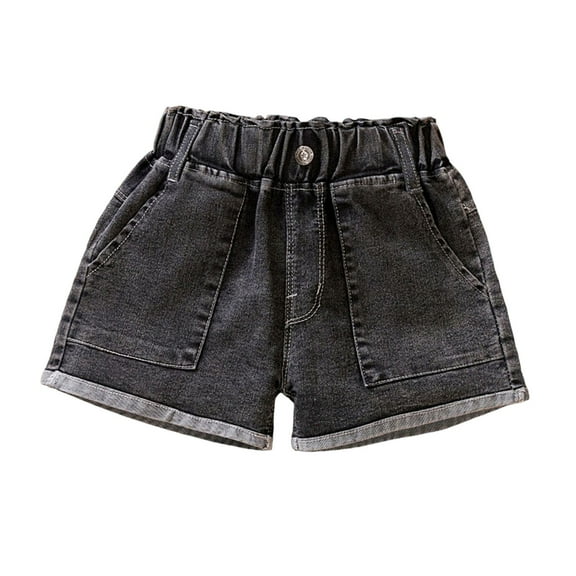 FNFYFH Denim Shorts for Girls Summer Elastic Waisted Shorts with Pockets Kids Short Pants,Black
