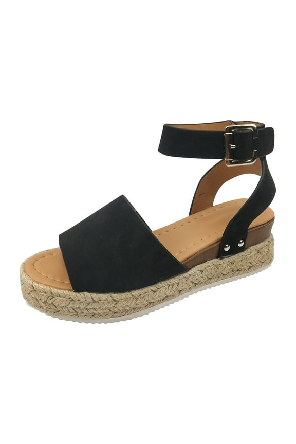 Espadrille Wedge Sandals for Women Dressy Summer, Womens Open Toe Espadrilles Platform Sandals Buckle Ankle Strap Wedge Sandals Leather Sandals