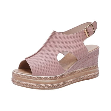 FNFYFH Espadrille Wedge Sandals for Women Dressy Summer, Womens Open Toe Espadrilles Platform Sandals Buckle Ankle Strap Wedge Sandals Leather Sandals