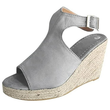 FNFYFH Espadrille Wedge Sandals for Women Dressy Summer, Womens Open Toe Espadrilles Platform Sandals Buckle Ankle Strap Wedge Sandals Leather Sandals