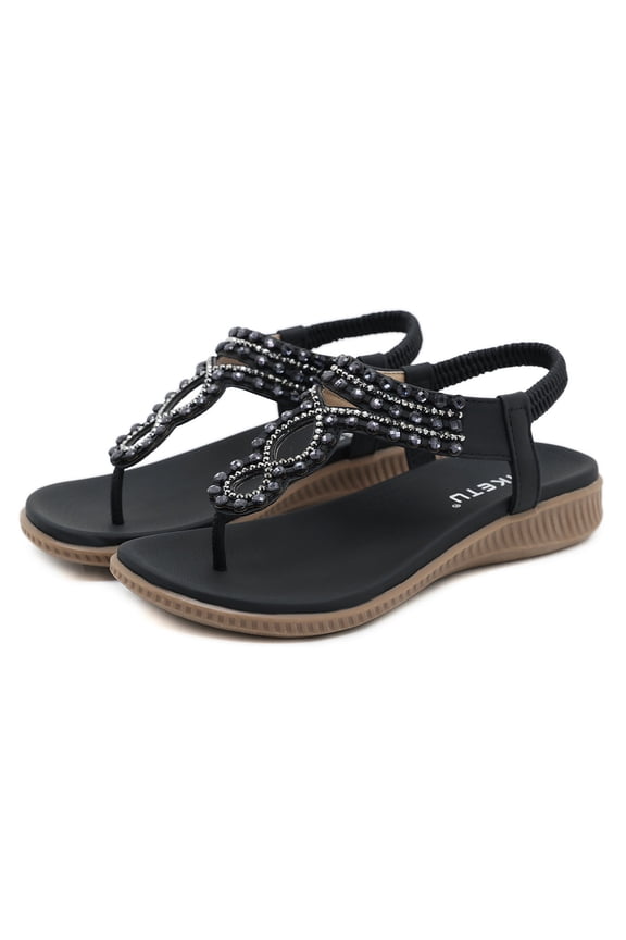 Flat Sandals for Women Dressy Summer Stappy Comfortable Ankle Elastic T-Strap Beach Thong Sandals