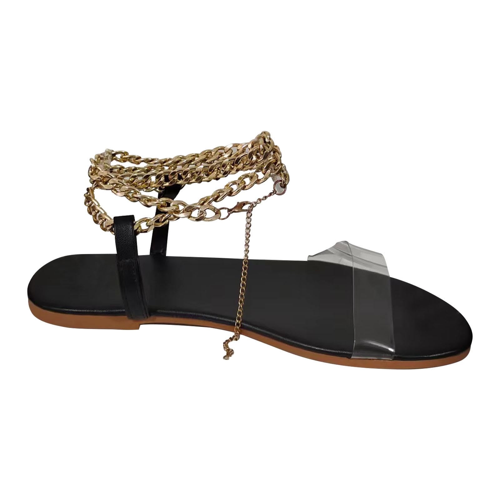 Women's Sandals Flat Sandals Clear Shoes Daily Summer Pearl Lace-up Flat Heel Round Toe