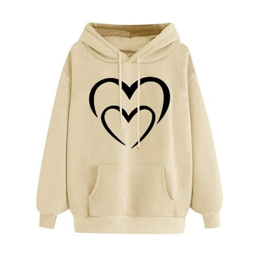 FNFYFH Fleece Hoodies for Women Cute Heart Print Sweatshirts with Pockets Drawstring Long Sleeve Hooded Womens Warm Solid Pullover Pink XXL Clearance Sales