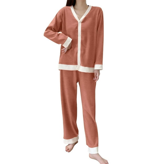 FNFYFH Fleece Pajamas Women Casual Sherpa Lined Fuzzy Pajama Fall Winter Outfits Warm Cozy Thermal Lounge Set