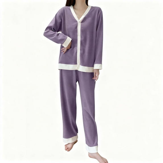 FNFYFH Fleece Pajamas Women Casual Sherpa Lined Fuzzy Pajama Fall Winter Outfits Warm Cozy Thermal Lounge Set