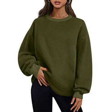 FNFYFH Fleece Sweatshirts for Women Long Sleeve Crewneck Pullover with Pockets 2025 Causal Solid Sweatshirt Loose Fit Comfy Workout Tops Black XXL Clearance Deals