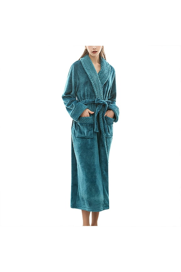 Full Long Robe for Couples Plush Fluffy Soft Robes Shawl Collar Fleece Spa Bath Robe Cozy Warm Housecoat with Belt and Pockets
