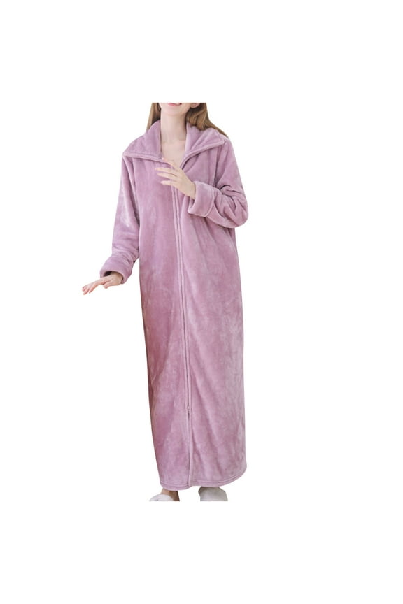 Full Long Robe for Women Men Zip Up Lapel Bathrobe Cozy Warm Premium Fleece Robes Loose Fit Super Soft Nightgowns for Pregnant Women