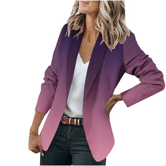 FNFYFH Gradient Blazer for Women Trendy Open Front Long Sleeve Jackets Business Blazers Coat for Work 2025 Womens Office Outerwear Black XXL Clearance Sales