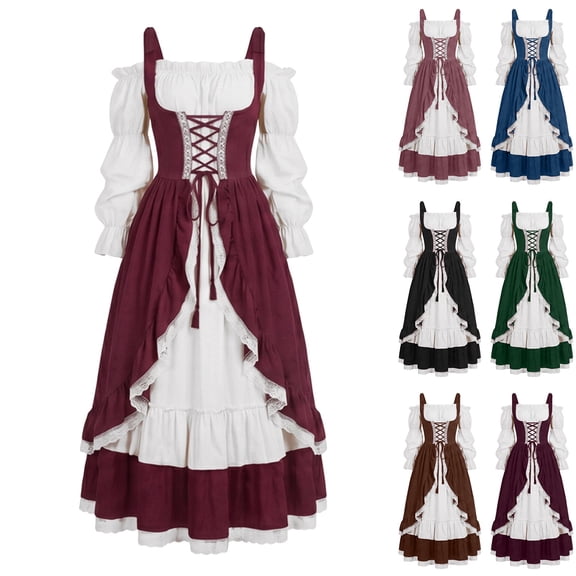 FNFYFH Halloween Renaissance Costume Women Renaissance Corset Dress Medieval Chemise for Cosplay