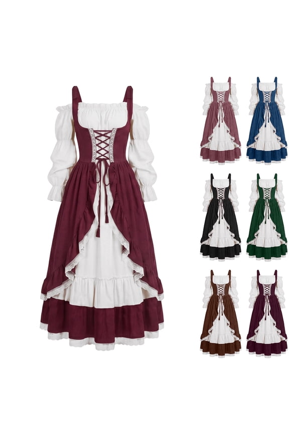 Halloween Renaissance Costume Women Renaissance Corset Dress Medieval Chemise for Cosplay