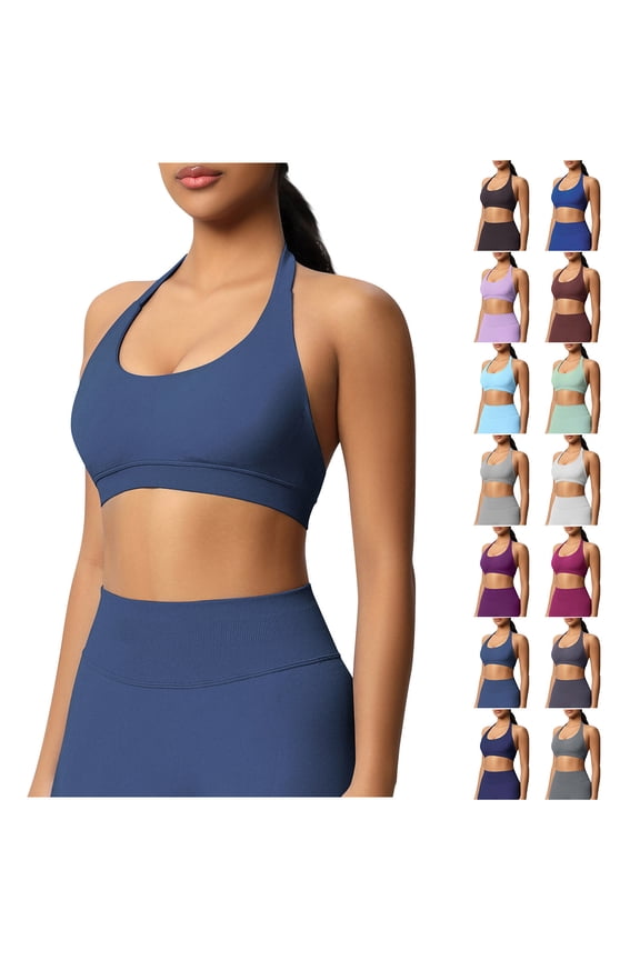 Halter Sports Bras for Women Backless Workout Bra Seamless Open Back Yoga Crop Top