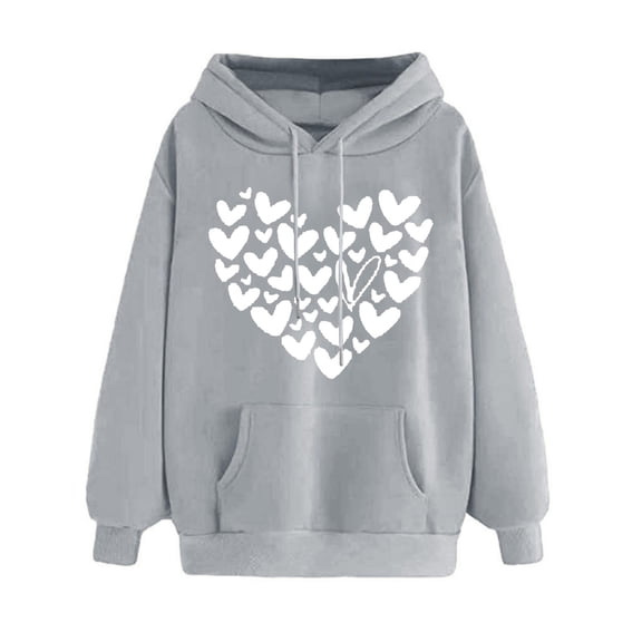 FNFYFH Heart Hoodies for Women 2025 Fleece Workout Sweatshirts with Pockets Comfy Causal Drawstring Long Sleeve Tops Ladies Stylish Oversized Hooded