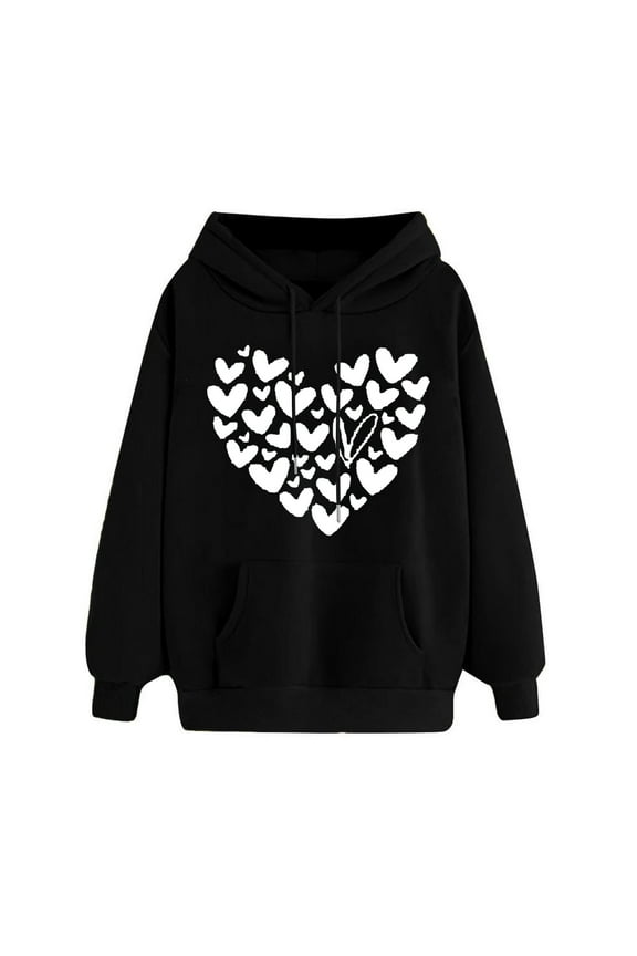 Heart Hoodies for Women 2025 Fleece Workout Sweatshirts with Pockets Comfy Causal Drawstring Long Sleeve Tops Ladies Stylish Oversized Hooded