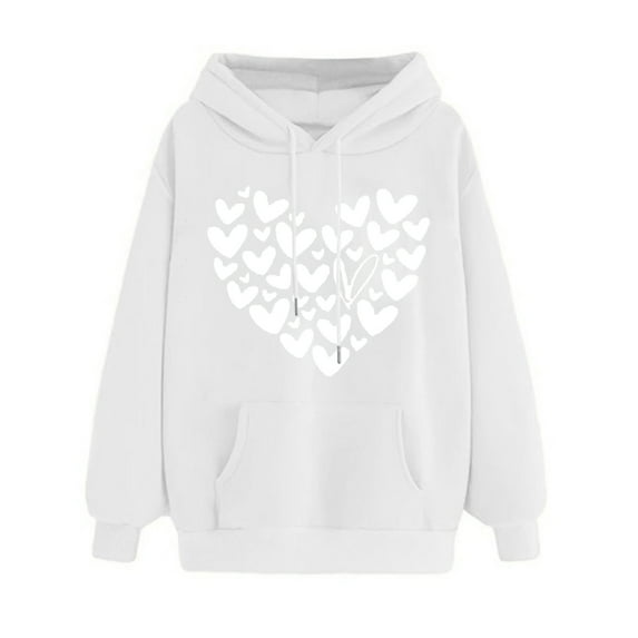 FNFYFH Heart Hoodies for Women 2025 Fleece Workout Sweatshirts with Pockets Comfy Causal Drawstring Long Sleeve Tops Ladies Stylish Oversized Hooded Clearance Deals
