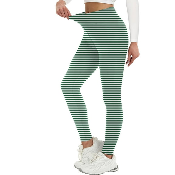 FNFYFH High Waisted Leggings for Women Soft Opaque Slim Tummy Control Striped Pants for Running Cycling Yoga