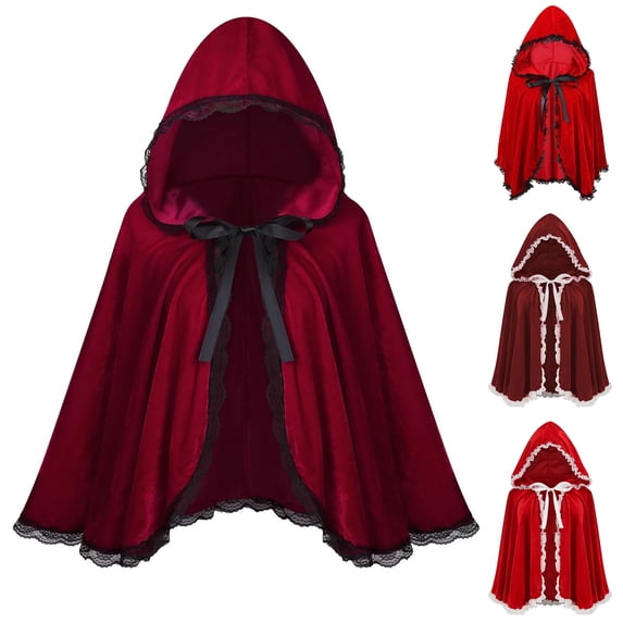 FNFYFH Hood Cape Halloween Christmas Fancy Red Cloak with Hood Christmas Halloween Costumes