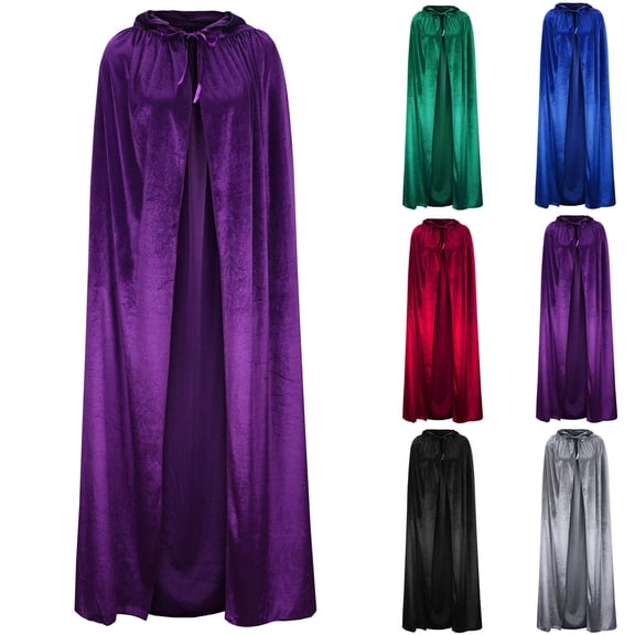 FNFYFH Hooded Cloak Velvet Cape with Hood Halloween Capes Women Witch Costume Vampire Cloak Wizard Robe Cosplay Costume