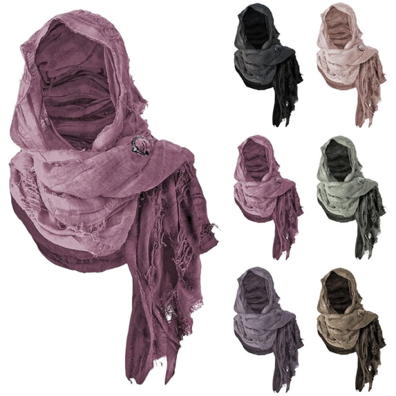 FNFYFH Hooded Shawl With Viking Brooch Cowl Scarf Rogue Medieval Cloak Renaissance Costume Cape Accessories