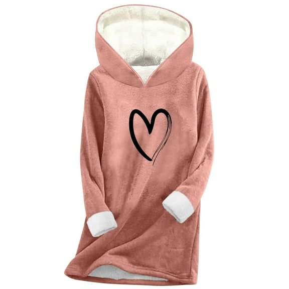 FNFYFH Hoodies for Women Thermal Fleece Liend Graphic Hoodie Hooded Pullover Sweatshirt Thickened Cozy Loungewear Winter Tunic Tops