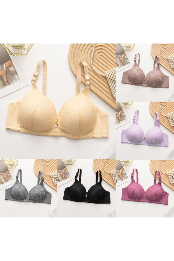 FNFYFH Lace Bra for Women No Wire Full Coverage Bras Comfortable Support Push Up Bra Embroidery Push Up Brassiere