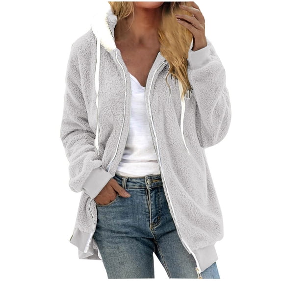 FNFYFH Ladies Plus Size Zipper Hoodies Drawstring Fleece Hooded Coat with Pockets Fuzzy Furry Long Sleeve Jackets Outerwear Solid Coats Blue S-5XL Clearance Deals Today