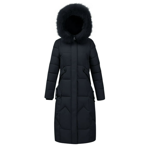 FNFYFH Womens Plus Size Puffer Jacket Long Winter Parka Ankle Length Quilted Lightweight Jackets Thick Padded Coat with Faux Fur Hood